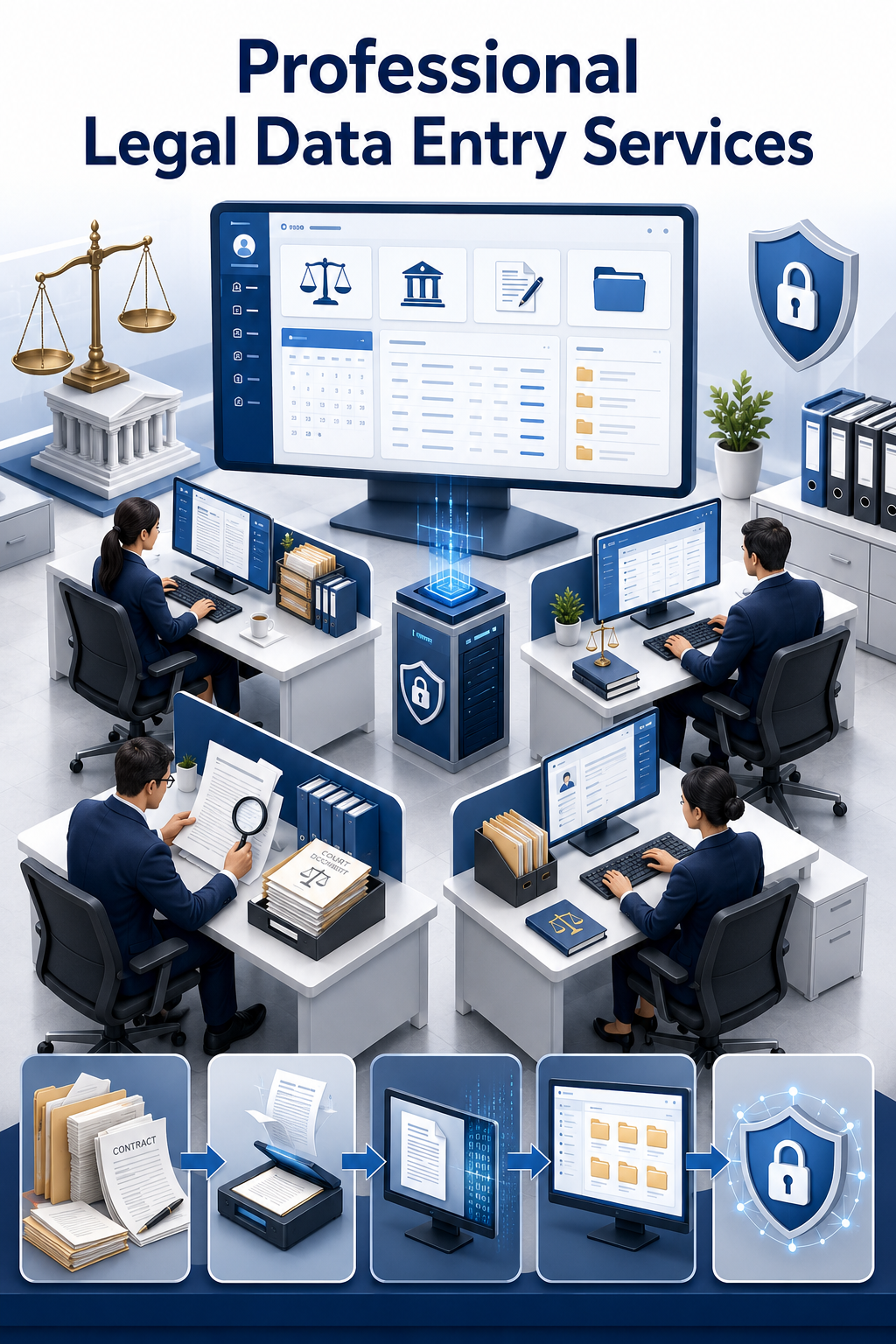 Shri Data Entry Services team working on Legal Data Entry Services projects