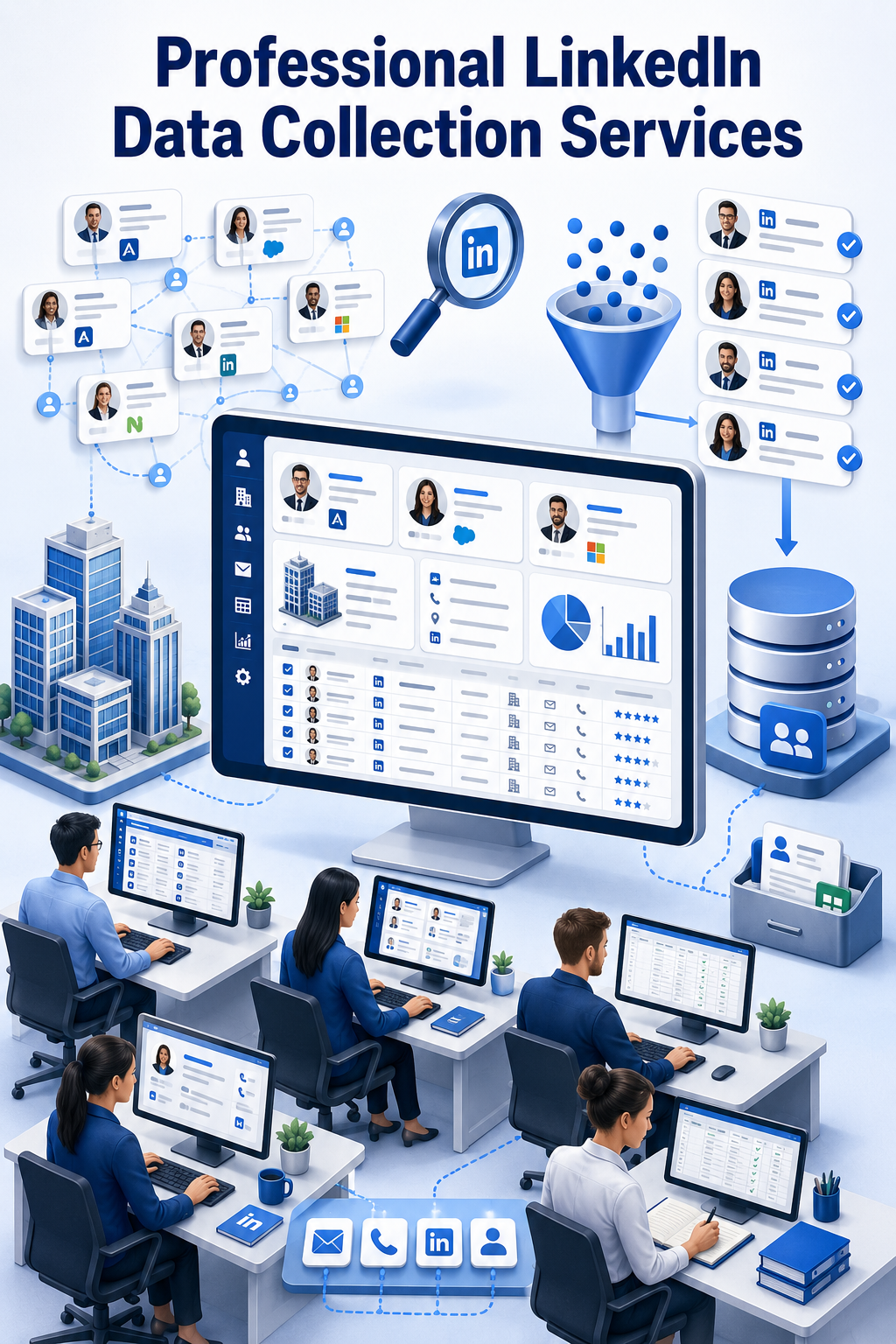 Shri Data Entry Services team working on LinkedIn Data Collection Services projects