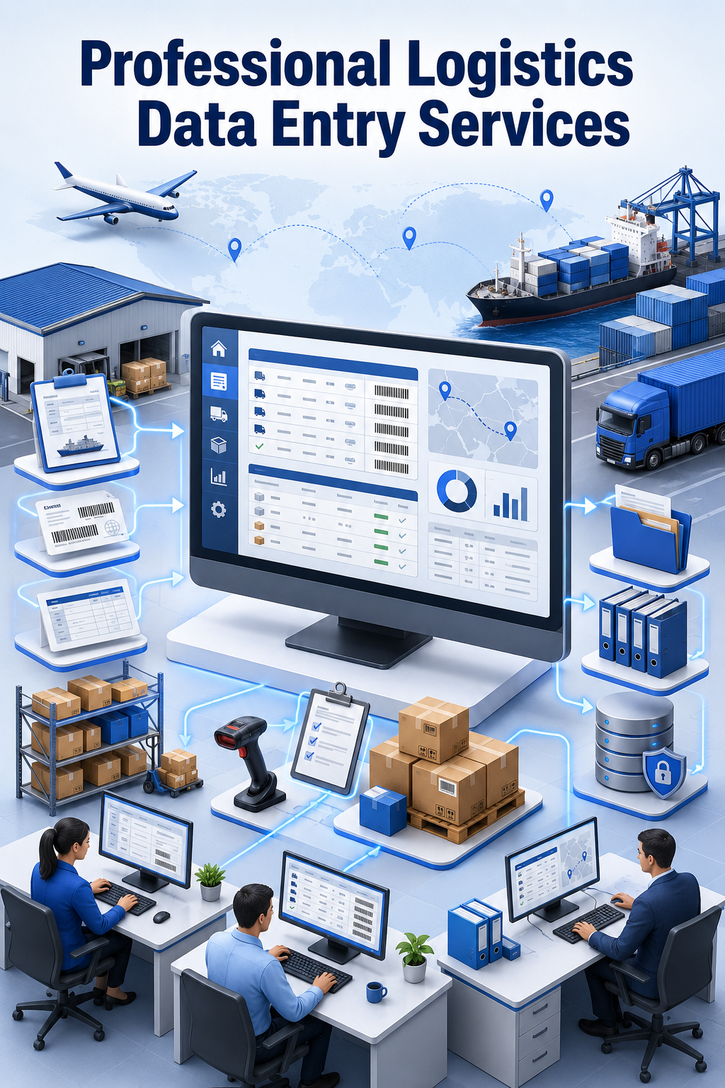 Shri Data Entry Services team working on Logistics Data Entry Services projects