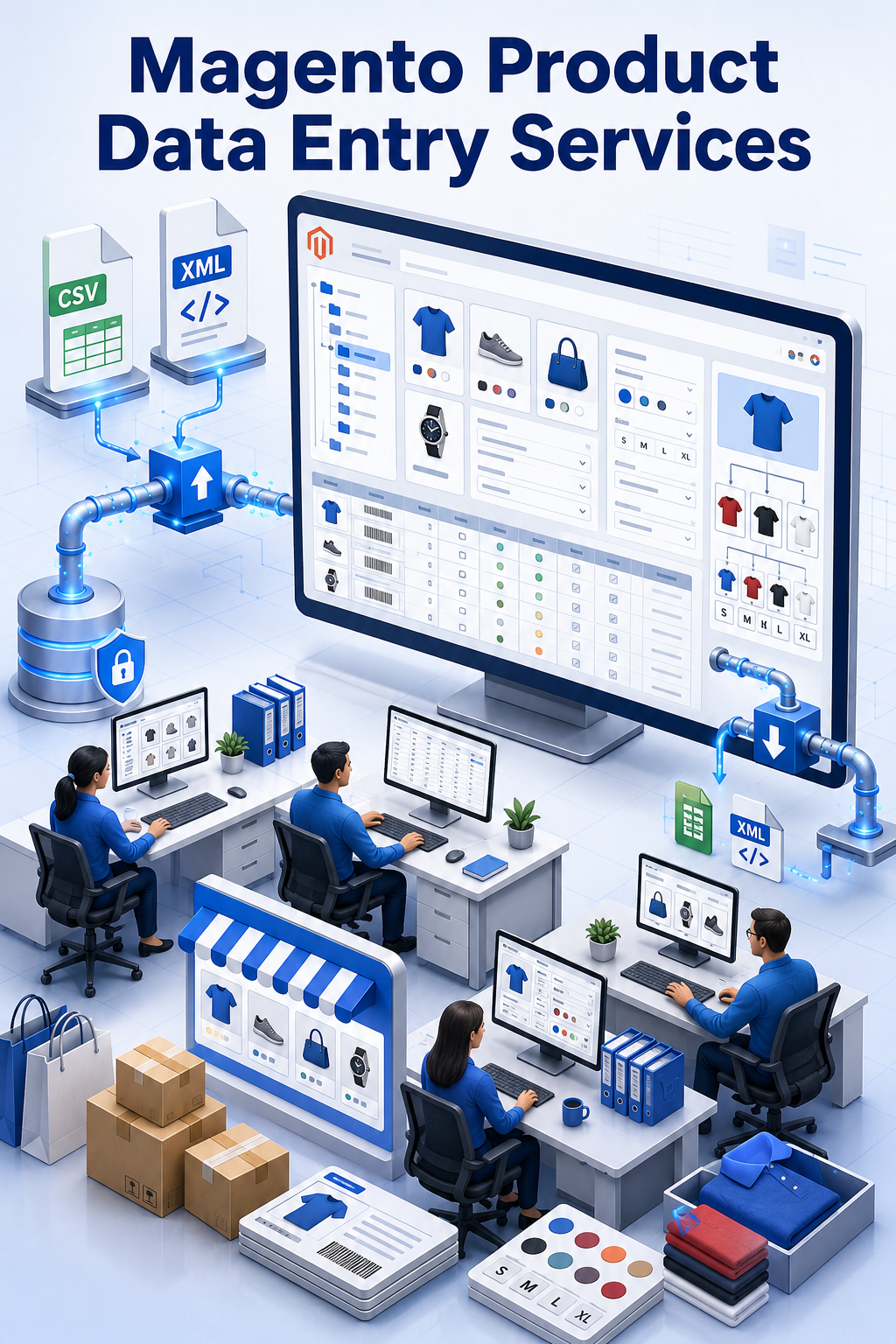 Shri Data Entry Services team working on Magento Product Data Entry Services projects