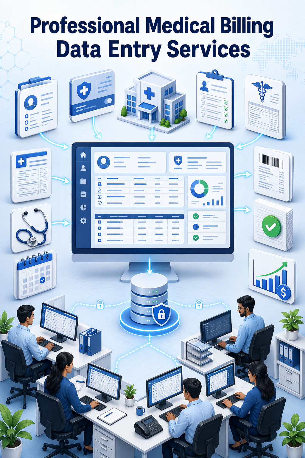 Shri Data Entry Services team working on Medical Billing Data Entry Services projects