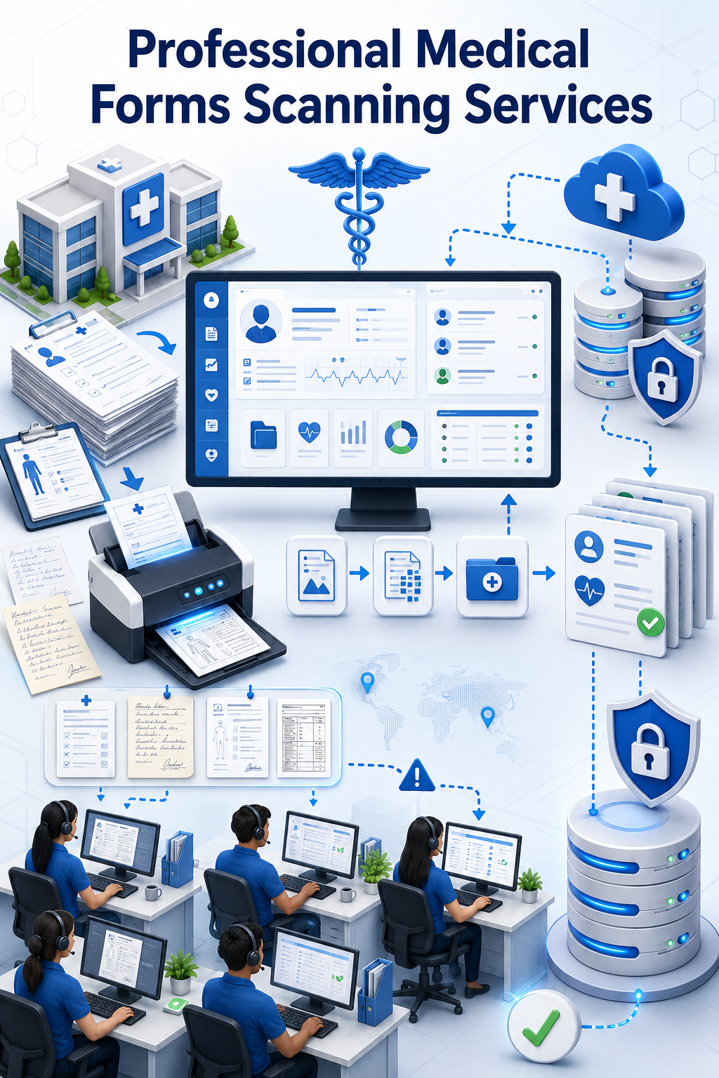 Shri Data Entry Services team working on Medical Forms Scanning Services projects