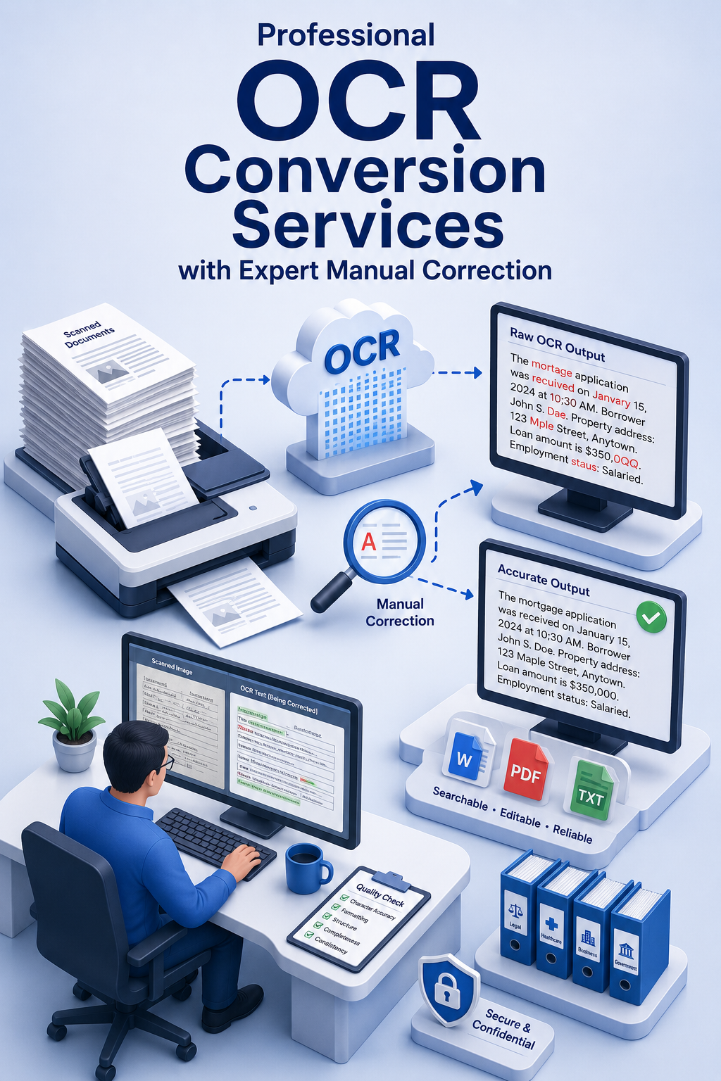 Shri Data Entry Services team working on OCR Conversion Services projects
