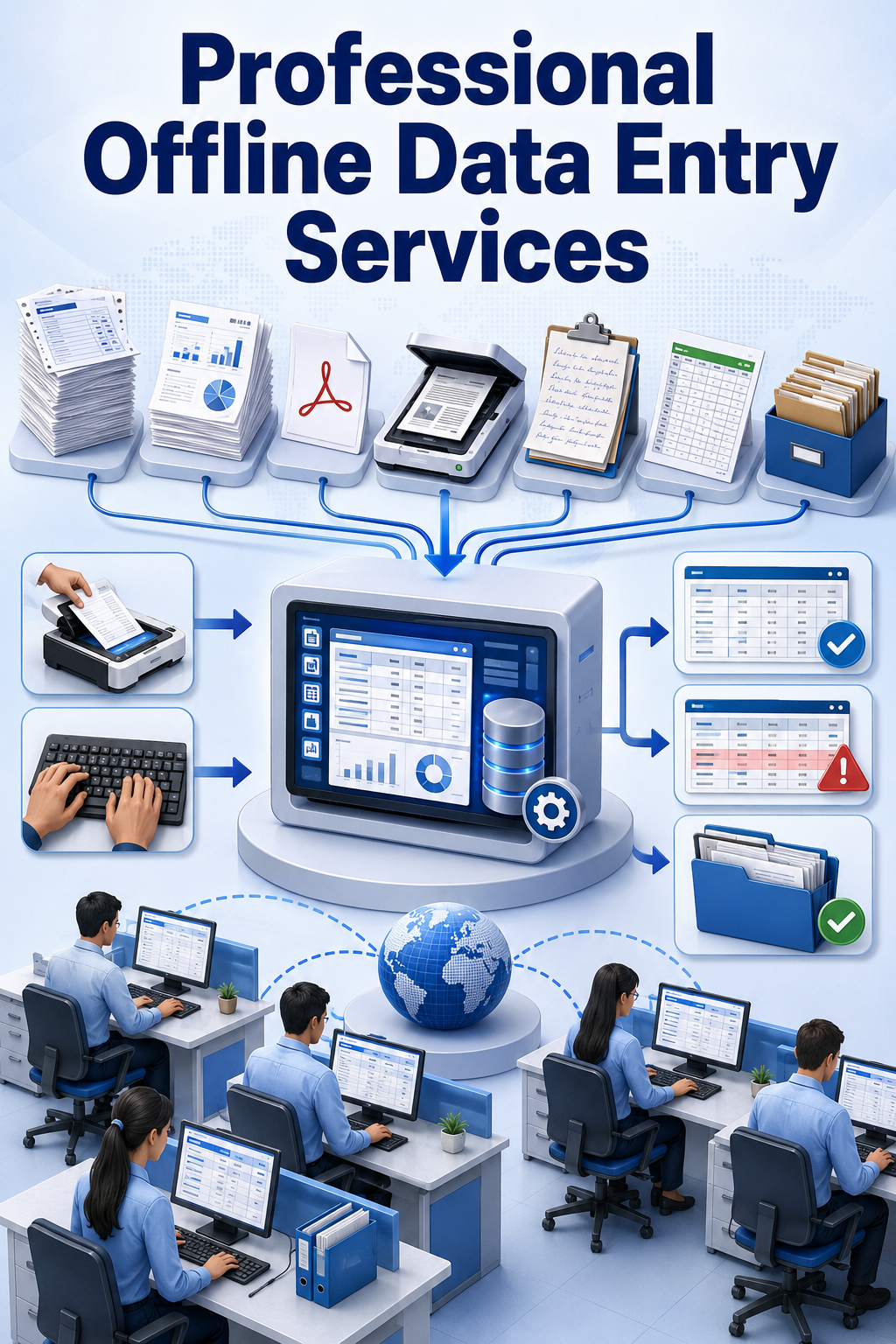 Shri Data Entry Services team working on Offline Data Entry Services projects