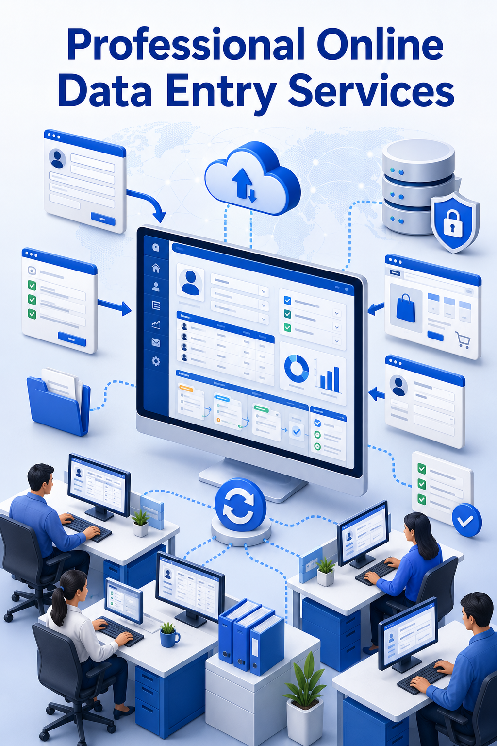 Shri Data Entry Services team working on Online Data Entry Services projects