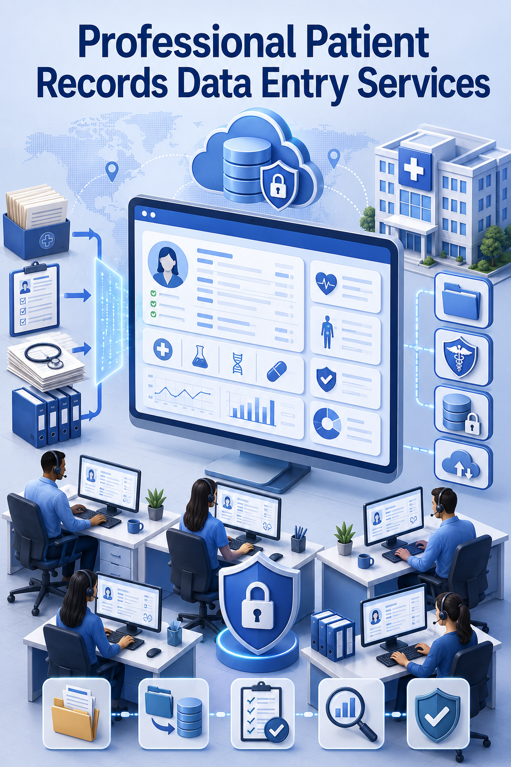 Shri Data Entry Services team working on Patient Records Data Entry Services projects