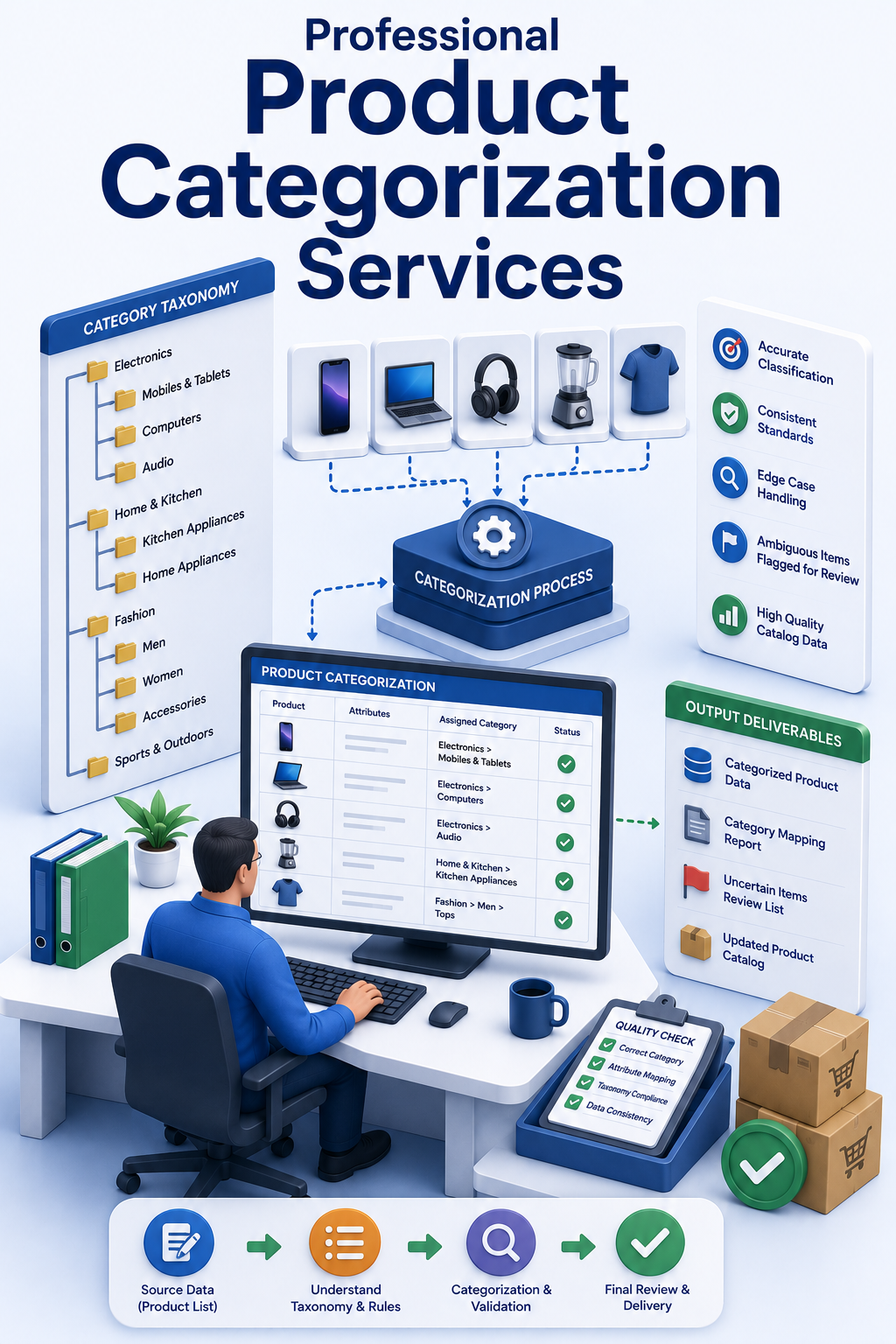 Shri Data Entry Services team working on Product Categorization Services projects