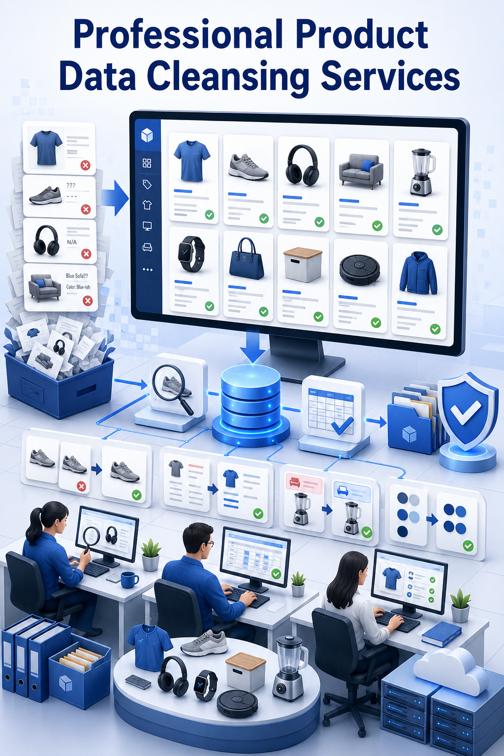 Shri Data Entry Services team working on Product Data Cleansing Services projects