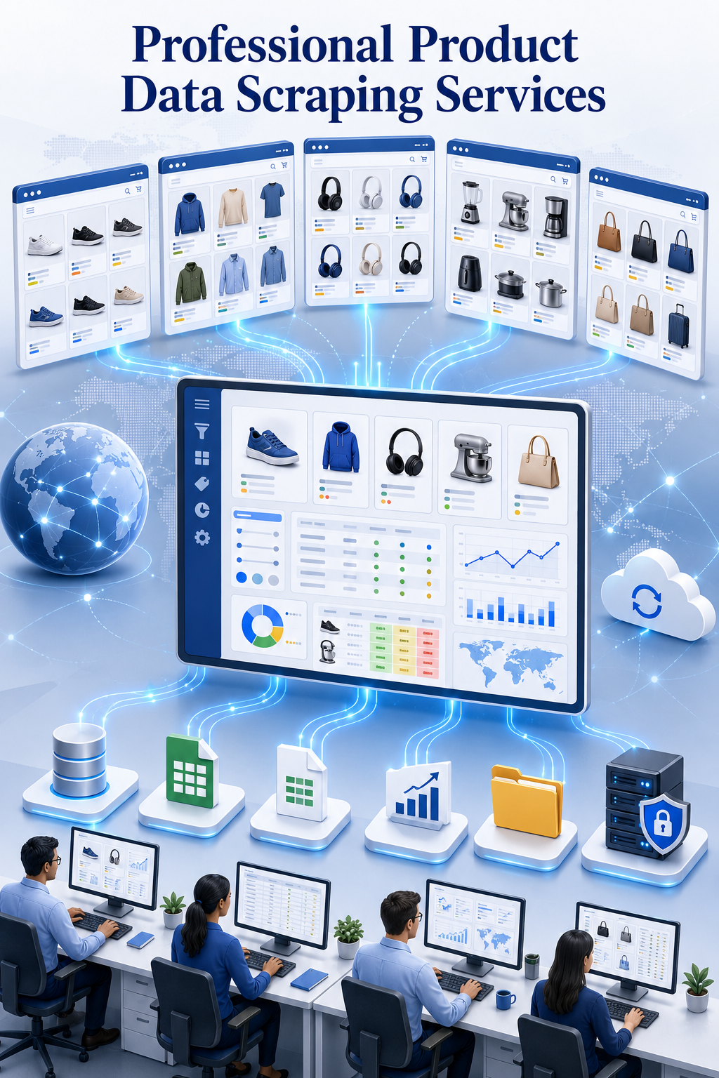Shri Data Entry Services team working on Product Data Scraping Services projects