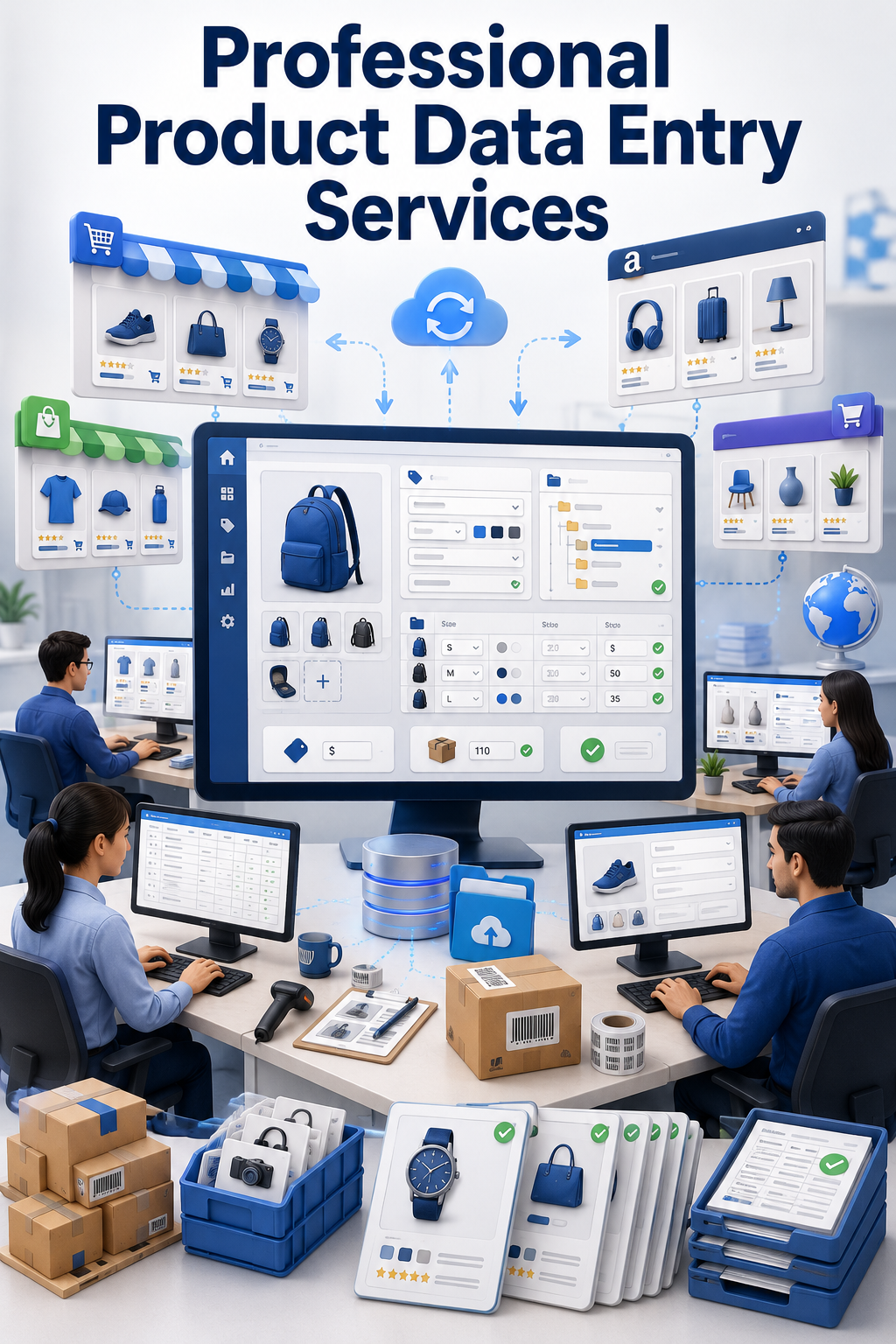 Shri Data Entry Services team working on Product Data Entry Services projects