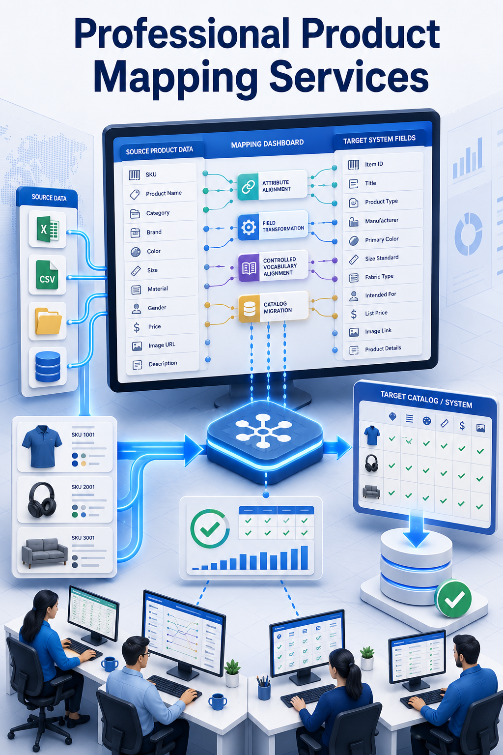 Shri Data Entry Services team working on Product Mapping Services projects