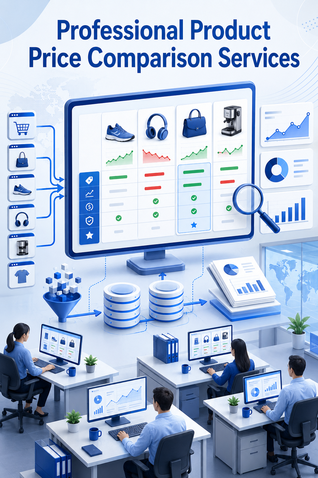 Shri Data Entry Services team working on Product Price Comparison Services projects