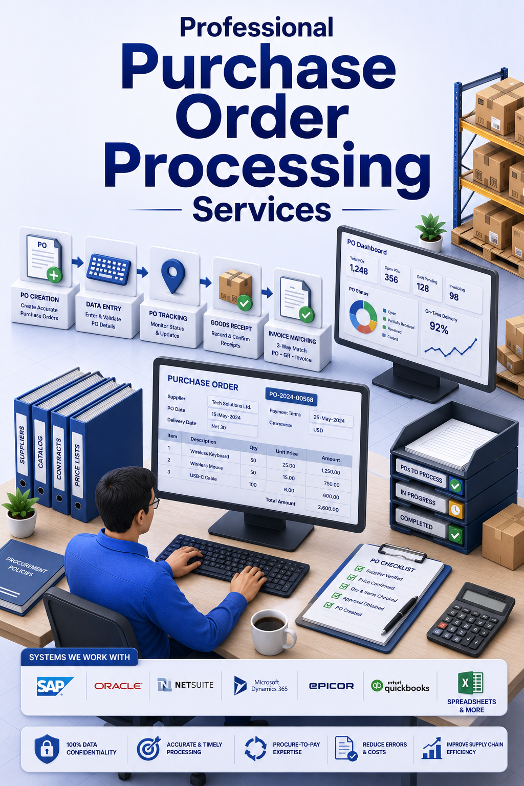 Shri Data Entry Services team working on Purchase Order Processing Services projects