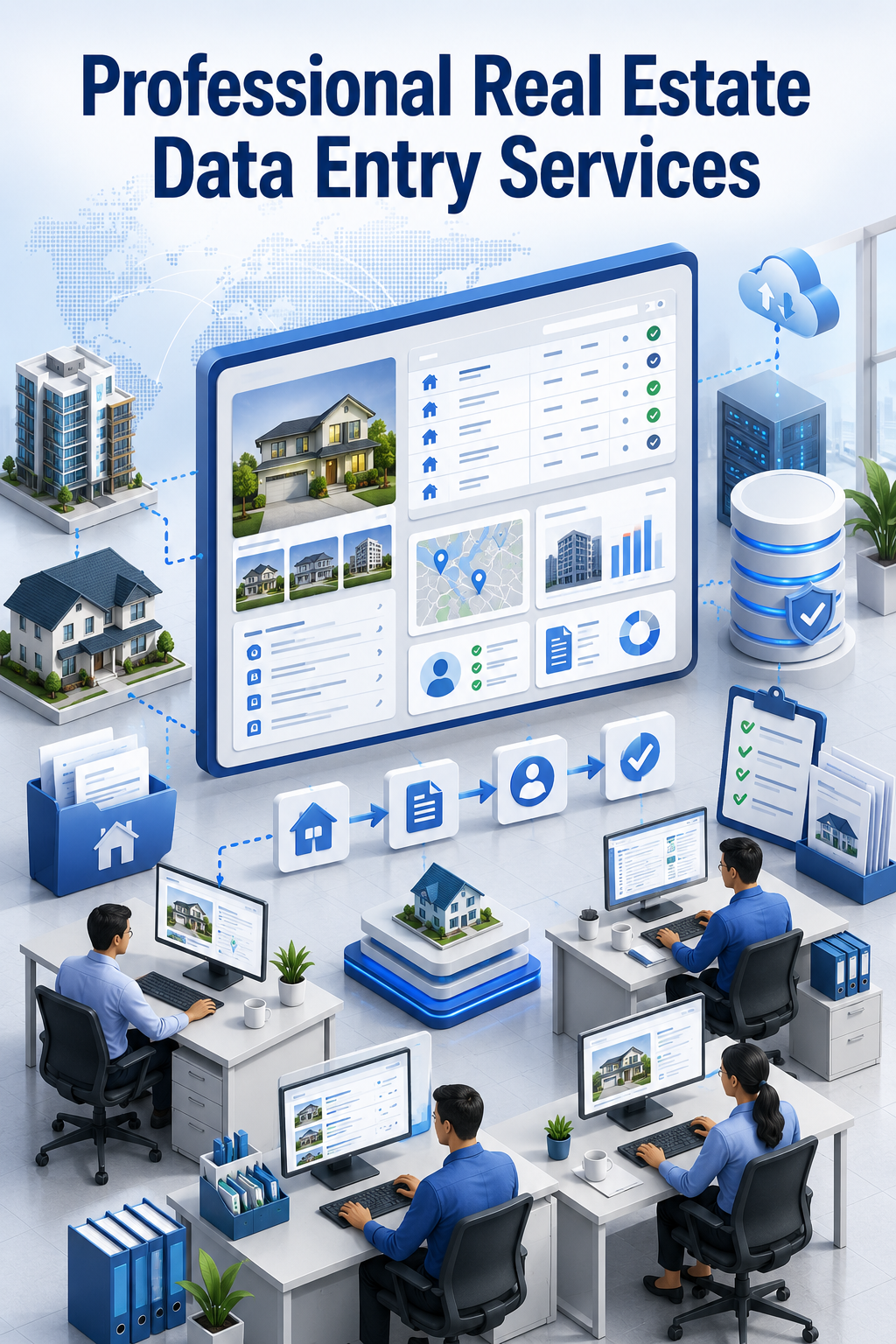 Shri Data Entry Services team working on Real Estate Data Entry Services projects