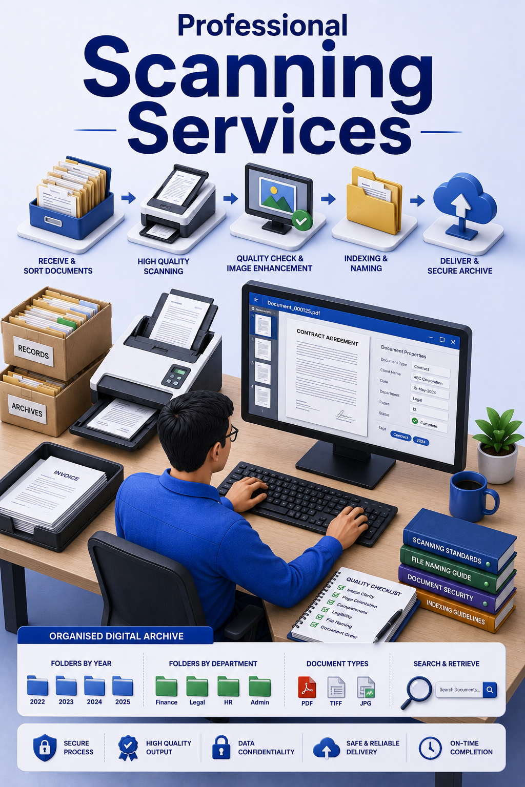 Shri Data Entry Services team working on Scanning Services projects