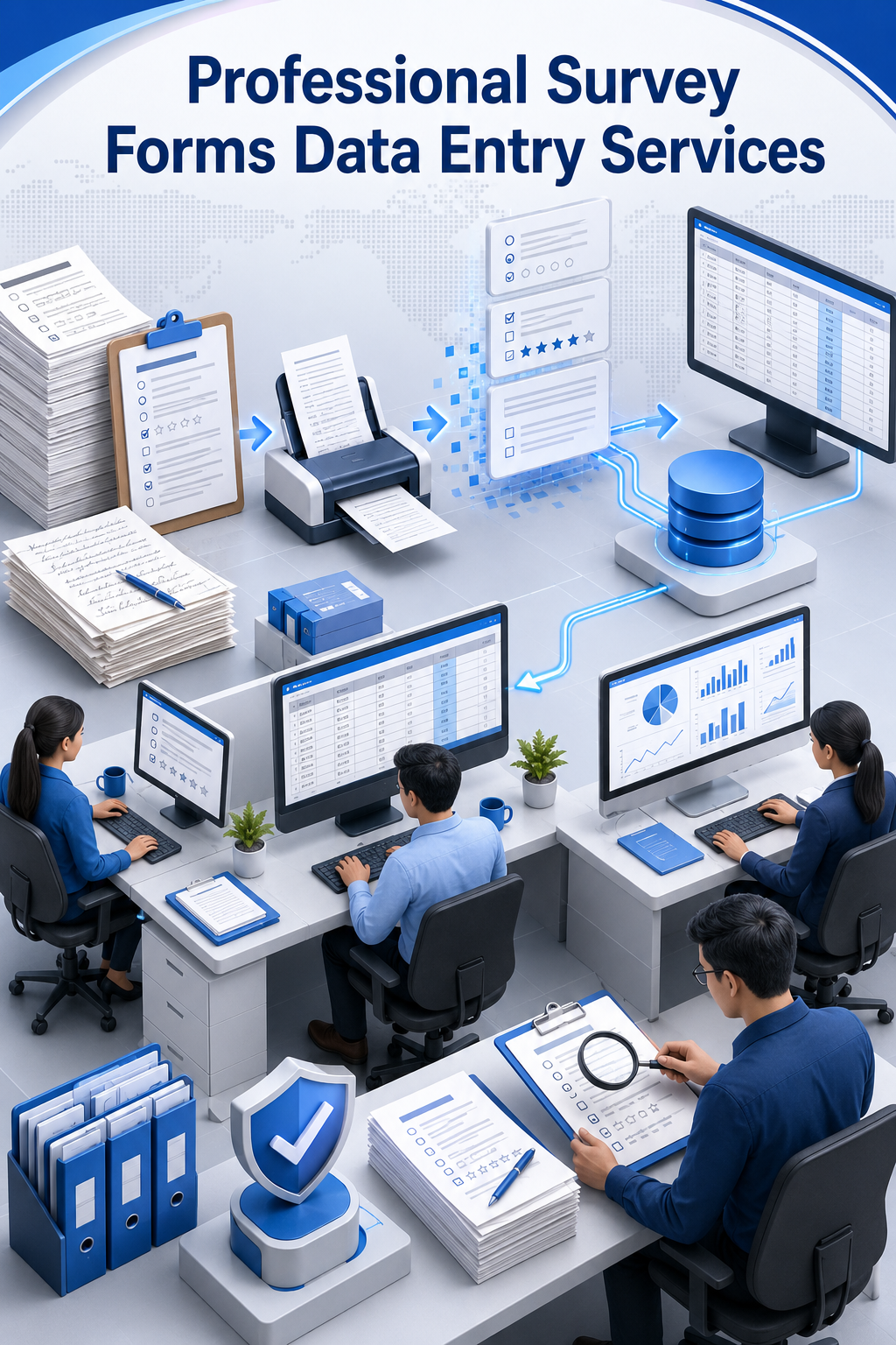 Shri Data Entry Services team working on Survey Forms Data Entry Services projects