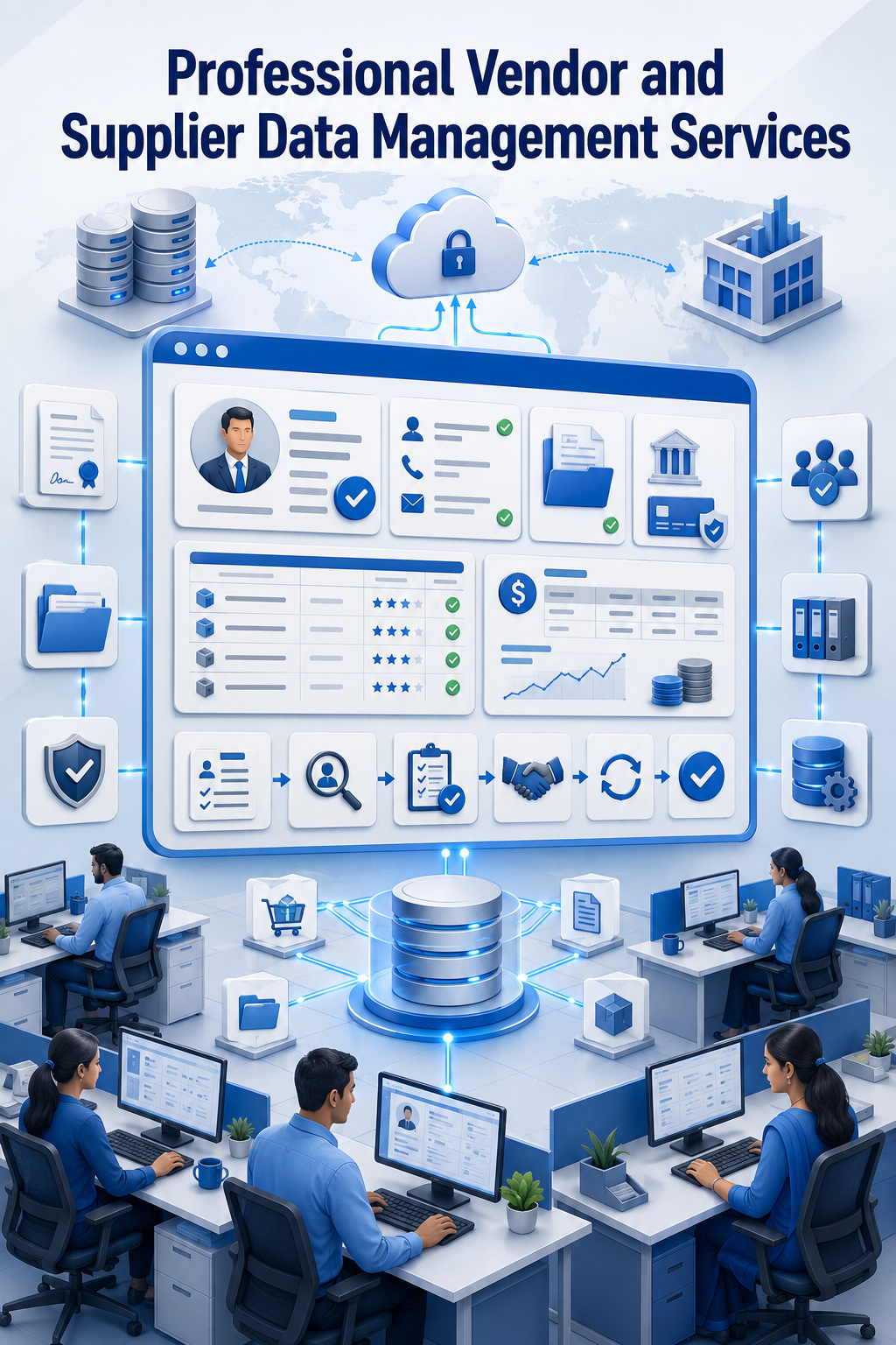 Shri Data Entry Services team working on Vendor and Supplier Data Management Services projects