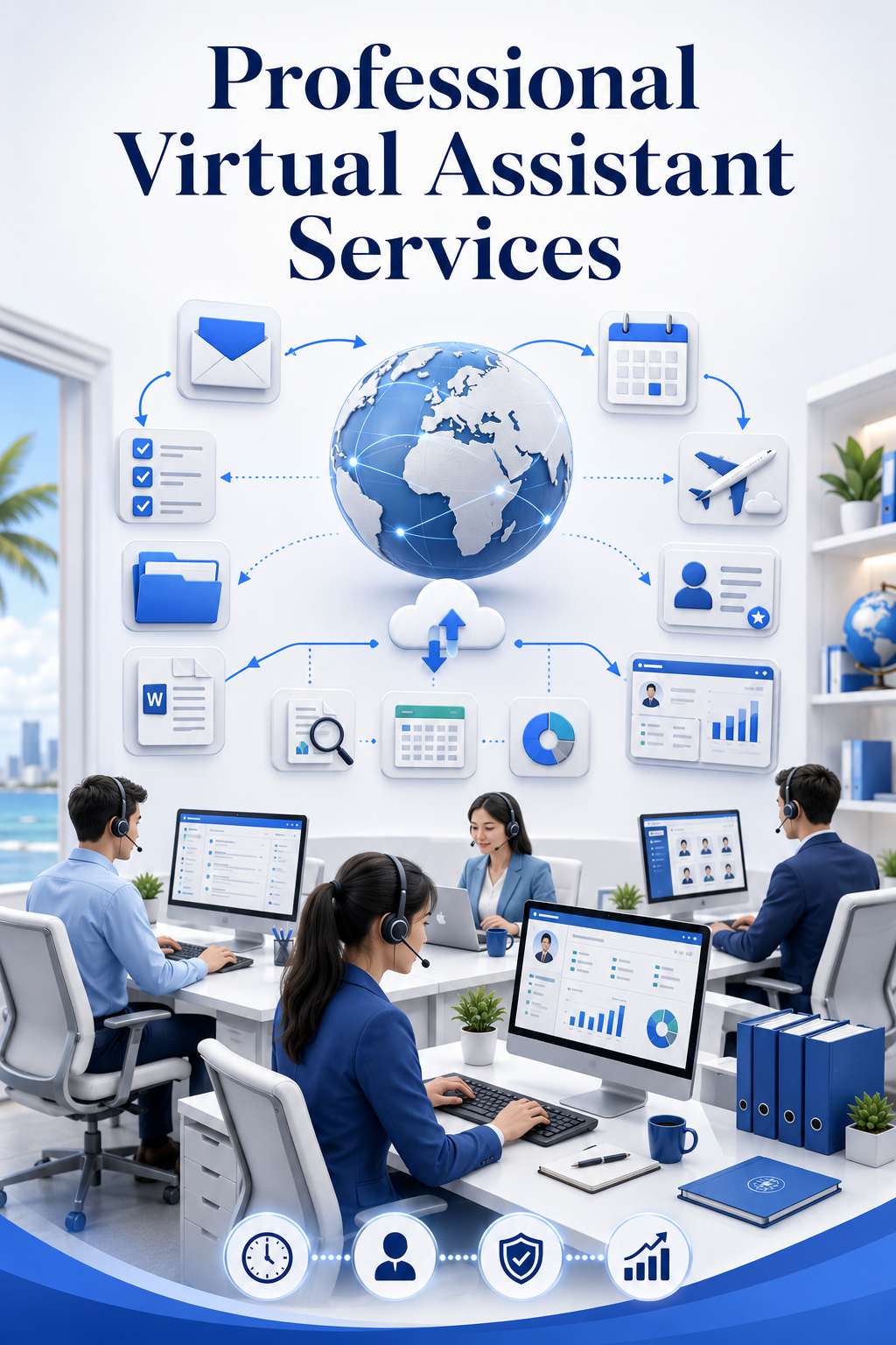 Shri Data Entry Services team working on Virtual Assistant Services projects