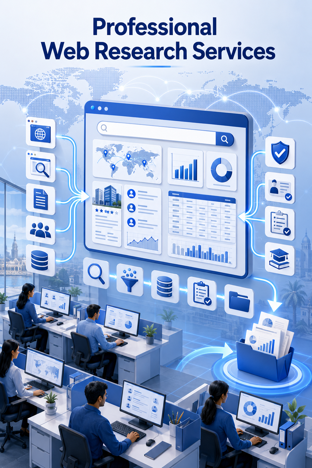 Shri Data Entry Services team working on Web Research Services projects