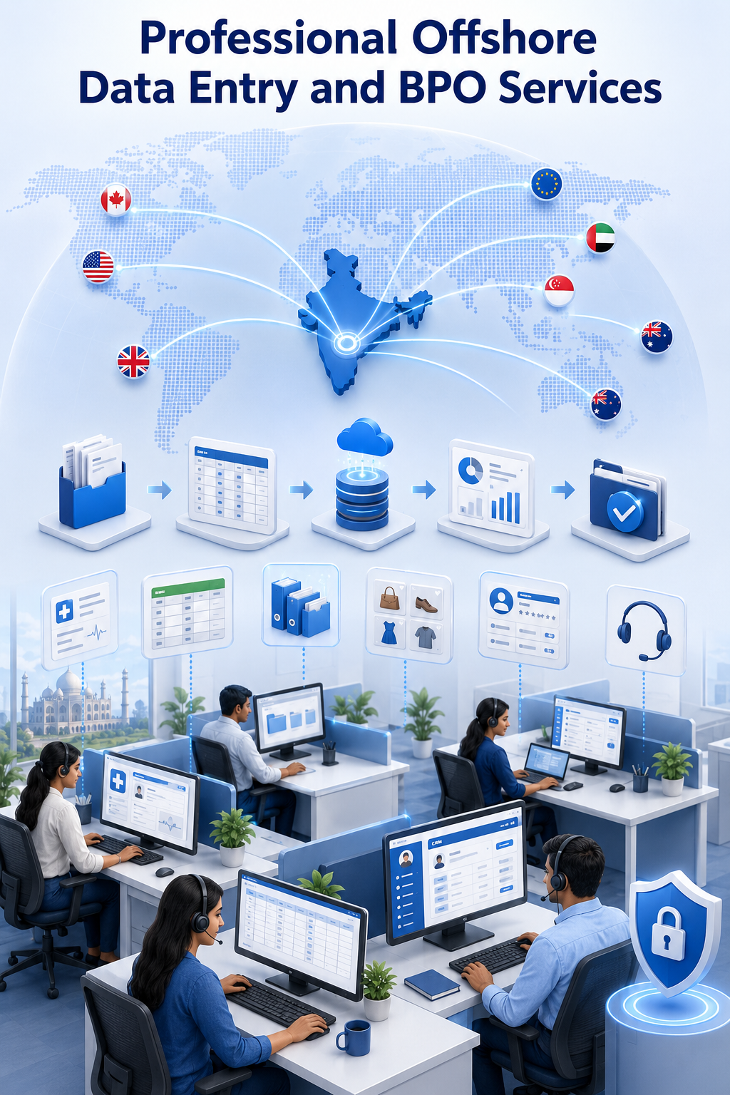 Shri Data Entry Services team working on What We Do — SDES Offshore Data Entry and BPO Services projects
