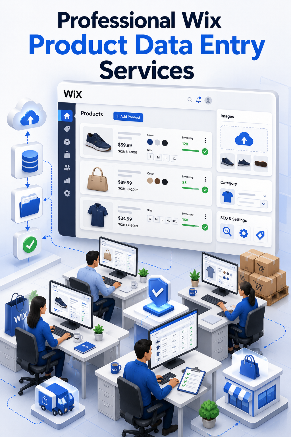 Shri Data Entry Services team working on Wix Product Data Entry Services projects