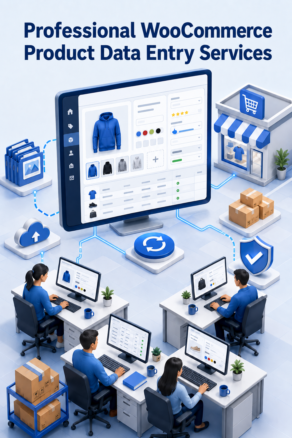 Shri Data Entry Services team working on WooCommerce Product Data Entry Services projects