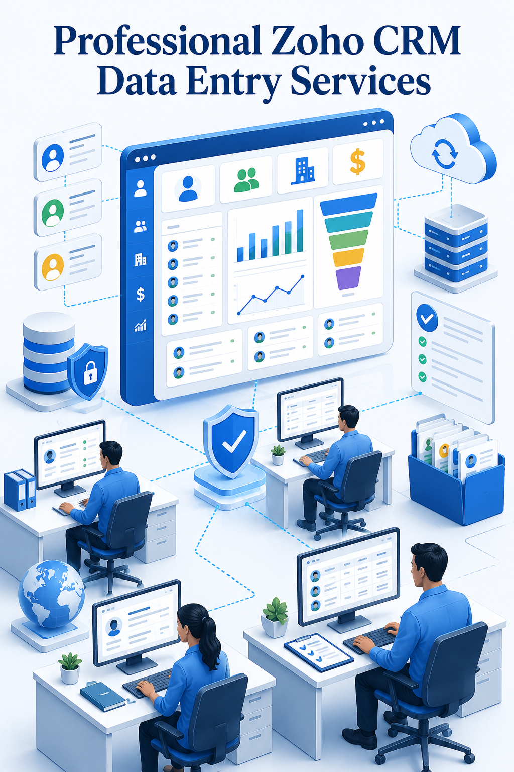 Shri Data Entry Services team working on Zoho CRM Data Entry Services projects